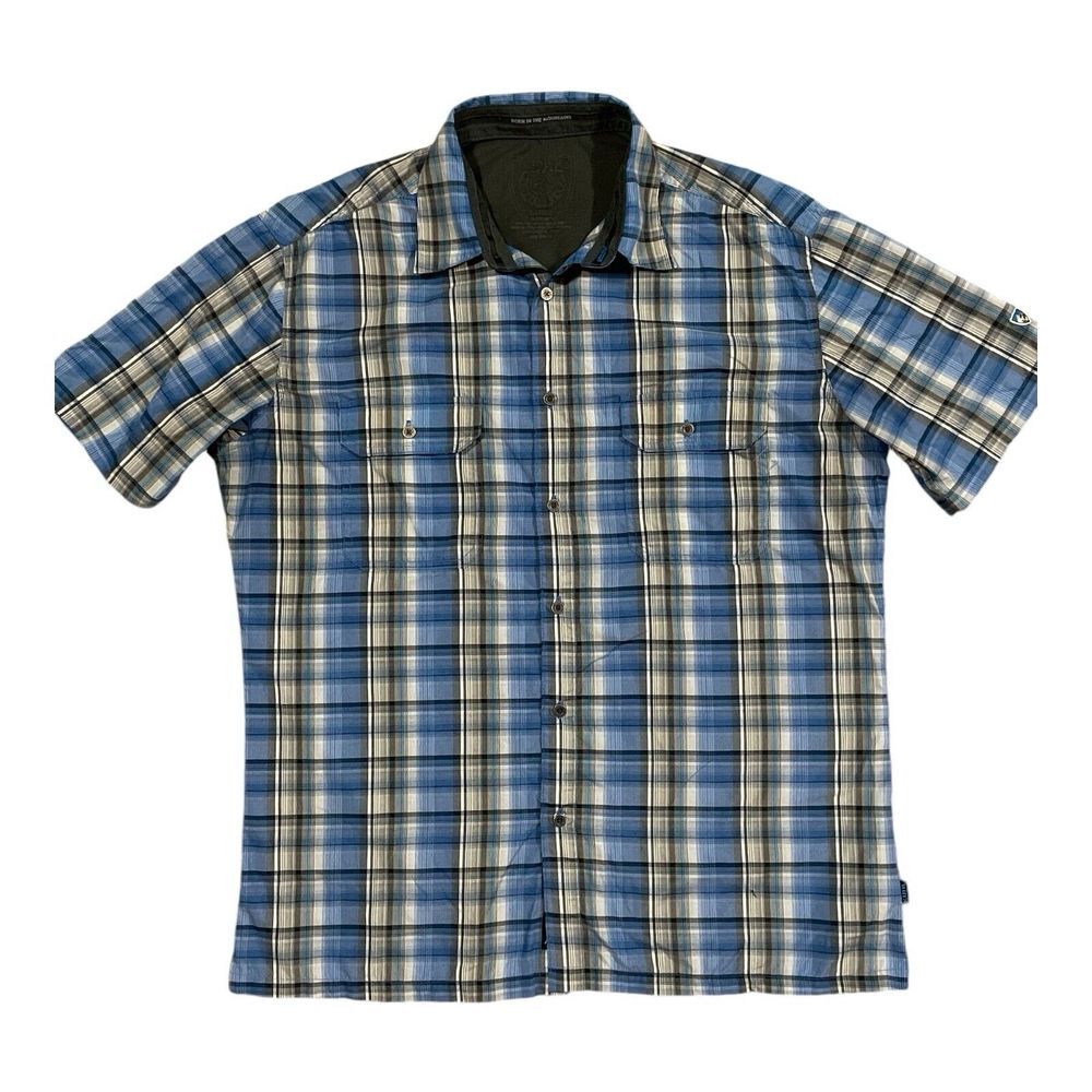 Kuhl Mens‎ Blue Plaid Polyester Short Sleeve Button Up Shirt Size Large
